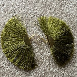 Olive green gold plated tassel earrings